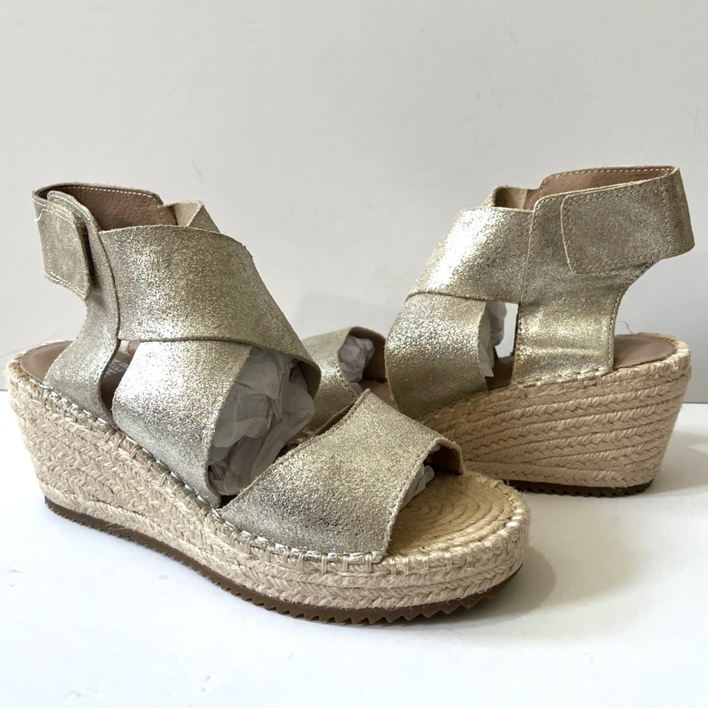 EILEEN FISHER WILLOW Metallic Hook & Loop Platform Wedges Espadrille 7